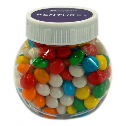 PLASTIC JAR FILLED WITH CHEWY FRUITS (SKITTLE LOOK ALIKE) 170G